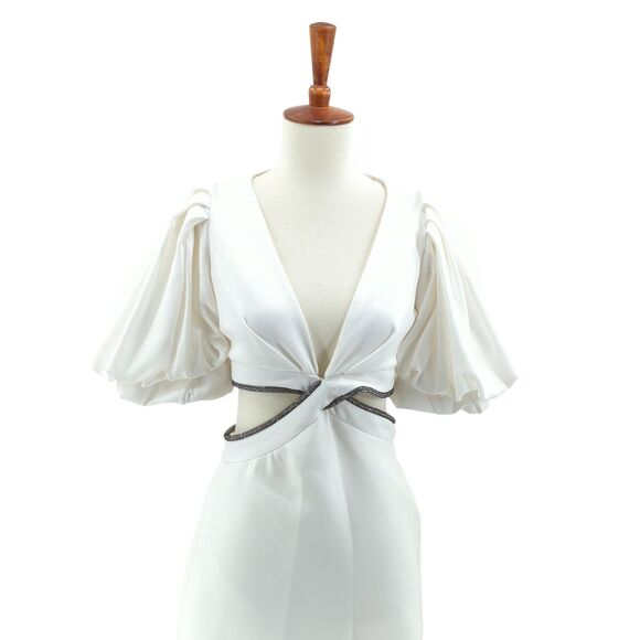 ALC Women 2 Hazel Dress White Crystal Mini Cut Out V Neck Puff Balloon NEW FLAW - Picture 6 of 10